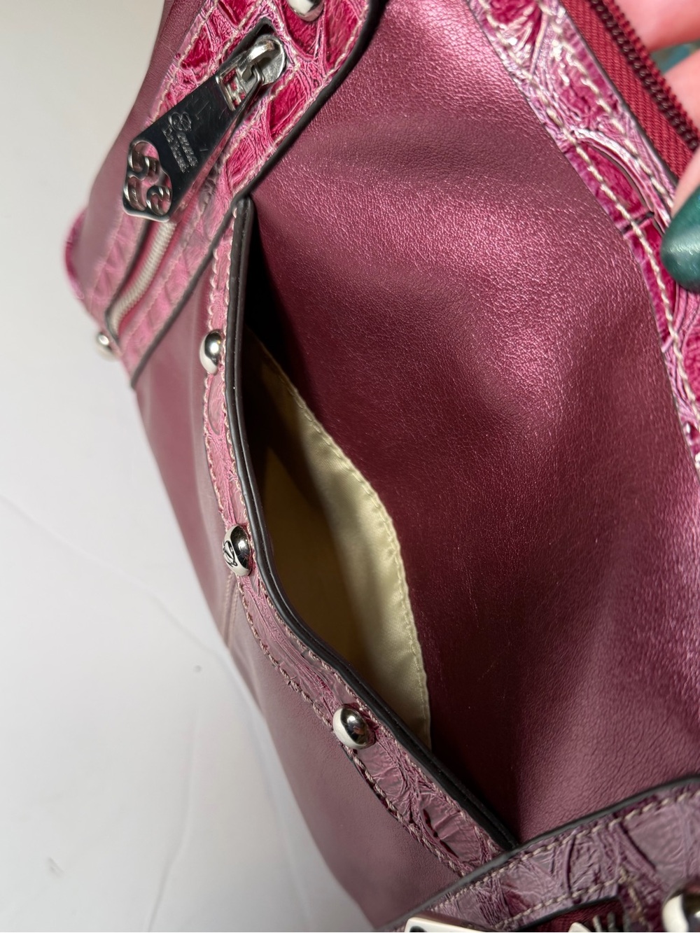 Genna De Rossi~Burgundy~Faux Leather~Croc-Embossed Detail~Double Strap~Handbag - Picture 13 of 16